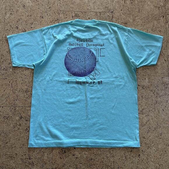 Vintage 1992 Glendale Softball Champions 90s Baseball Tee Shirt XL - Picture 1 of 6